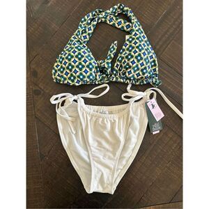 Target Brands Green and White Classic Tie Side Bikini Set Size Small New